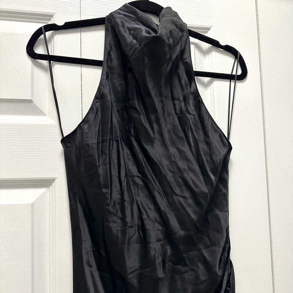 Revolve- Amanda Uprichard Black Satin Halter Maxi Dress with Side Slit - Picture 5 of 9
